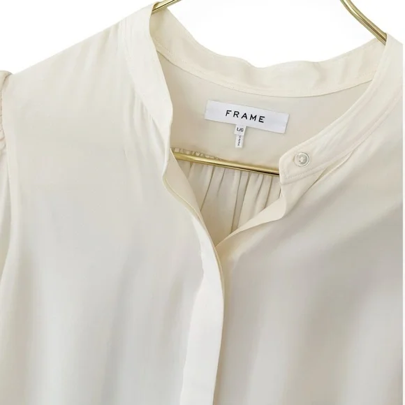 Frame • Shirred Sleeve Silk Button Down Top - Picture 5 of 13